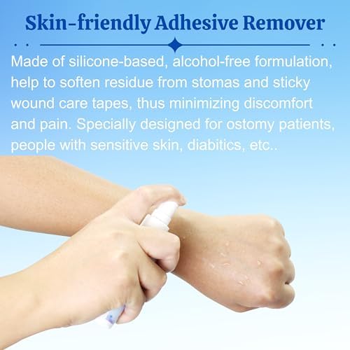 Filigan sting free medical adhesive remover for ostomy barrier removal.