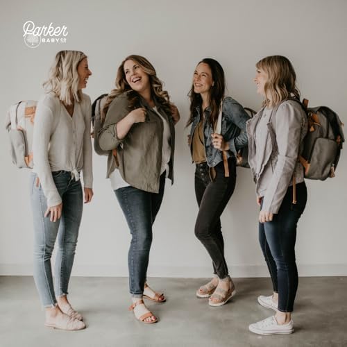 Parker Baby Co. birch cream diaper backpack lifestyle angle.