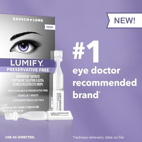 Sterile individual vials of LUMIFY preservative free eye solution