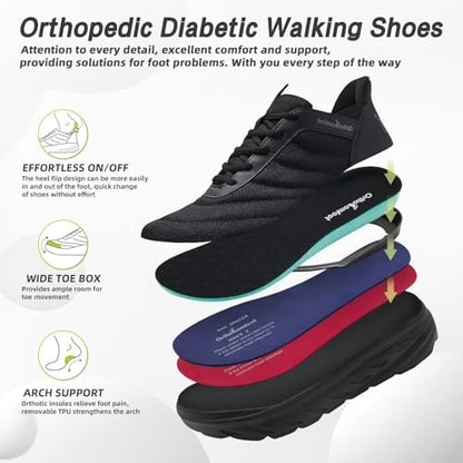 OrthoComfoot wide fit sports shoes for men highlighting the breathable mesh and leather upper.