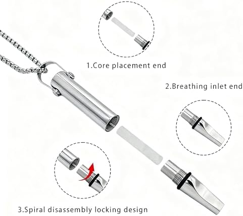 Mindful breathing necklace with replaceable fragrance filter cores for stress relief.