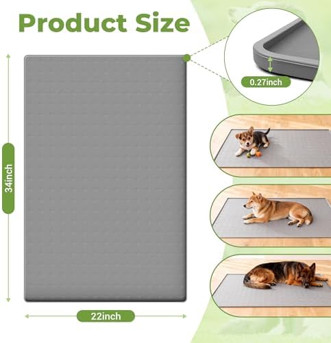 Grey waterproof silicone pet feeding mat with raised edge