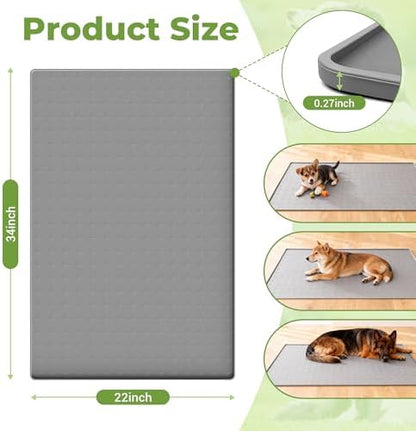 Grey waterproof silicone pet feeding mat with raised edge