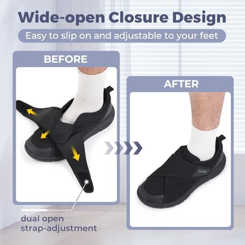 FitVille EasyTop V5 jet black walking shoes for men with neuropathy relief features.