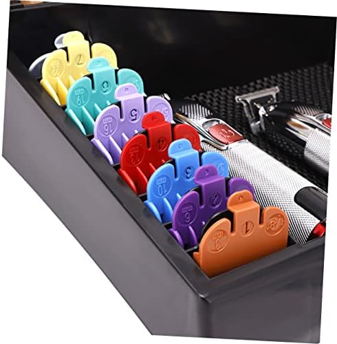 Black ABS plastic hair cutting tool rack showing multiple compartments for guards