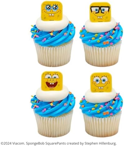 Top view of 24 pack SpongeBob themed party decorations