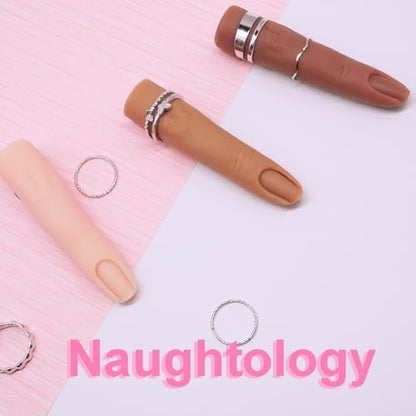 Nail technician practicing acrylic art on flexible silicone finger