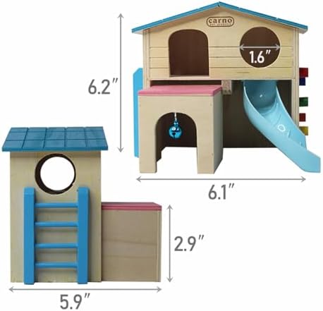 kathson Hamster House Pets Small Animal Hideout with Funny Climbing Ladder Slide Wooden Hut Play Toys Chews for Small Animals Like Dwarf Hamster and Mouse(Blue) - Image 3