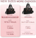 Pritent Diaper Bag Tote displayed with luggage sleeve on a travel suitcase