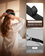 Person wearing cordless heated eye mask for travel