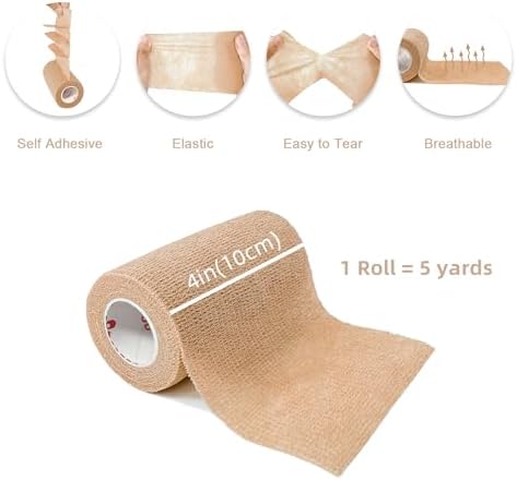 Self adherent non woven athletic tape roll being applied to a wrist.