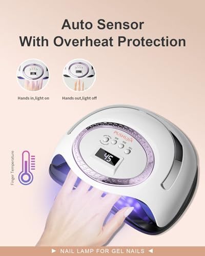 Pushujia gel curing light operating on a hand during a manicure