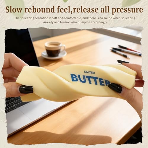 Two realistic butter stick sensory toys side by side