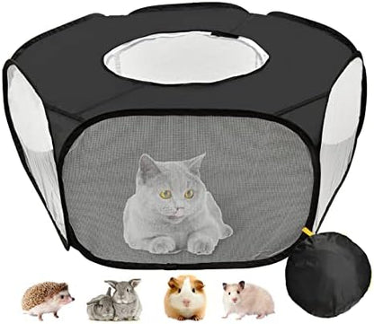 Guinea Pig Playpen, Waterproof Small Animals Playpen with Anti Escape Cover Portable Cat Playpen Breathable Indoor/Outdoor Yard Exercise Cage Tent for Hamster Puppy Chinchillas Rabbits(Black) - Image 2