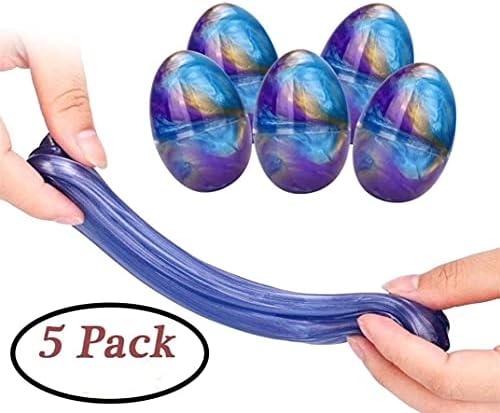Anditoy egg shaped slime toys being stretched to demonstrate the non sticky texture.