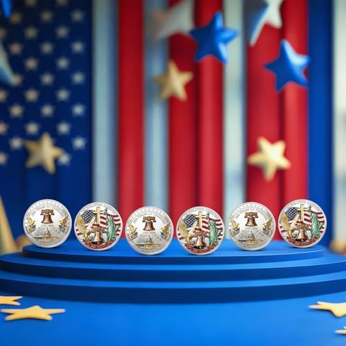 Highergo American independence celebration merchandise coins arranged neatly for collectors.
