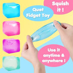 Pink purple and blue translucent ice cube sensory fidget balls held in hand.