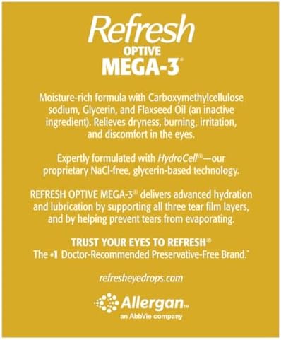 Refresh Optive Mega-3 triple-action lubricant eye drop vials close-up