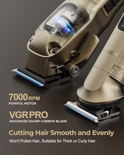 VGRPRO premium mens trimmer showing the ultra sharp zero gapped titanium coated T blade.