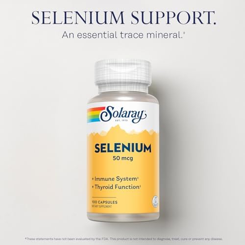 Side view of Solaray Selenium 100 capsules bottle detailing the organically bound selenium yeast ingredient