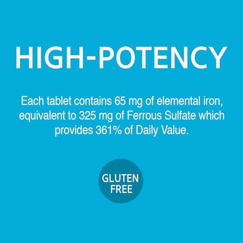 Gluten free 21st Century Ferrous Sulfate three hundred and twenty-five milligrams bottle back panel