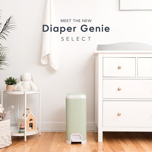 Diaper Genie Select Diaper Pail showing stainless steel body and foot pedal