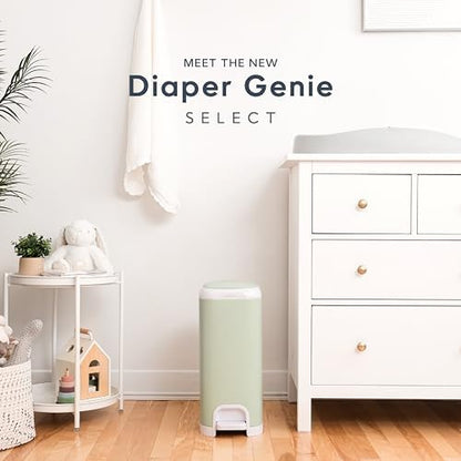 Diaper Genie Select diaper pail showing hands-free foot pedal mechanism