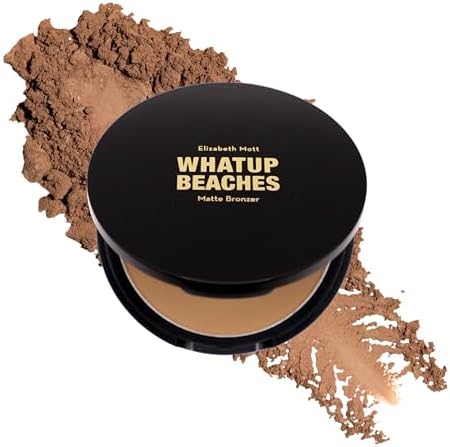 Elizabeth Mott Whatup Beaches Matte Bronzer Powder front view compact open showing the natural brown shade.