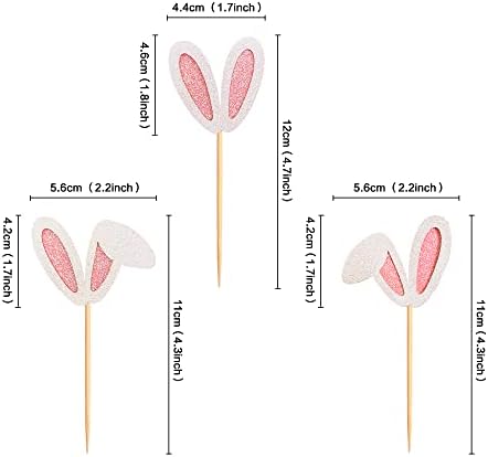 Glitter pink rabbit ear cupcake toppers for birthday party