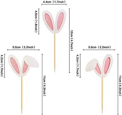 Glitter pink rabbit ear cupcake toppers for birthday party