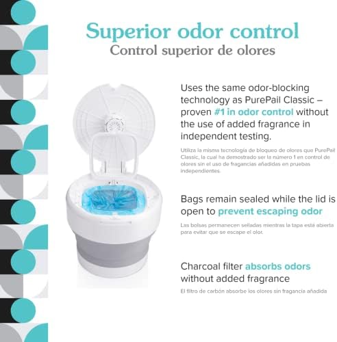 PurePail Go collapsible diaper bin folded down for travel
