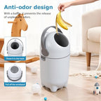 White plastic diaper disposal bin with carry handle