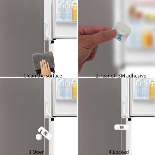 Close up of adhesive safety mechanism for refrigerator doors