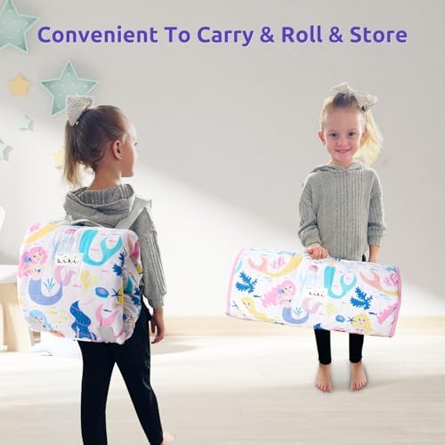 Safotad kids sleep bag fastening straps and name tag close up details