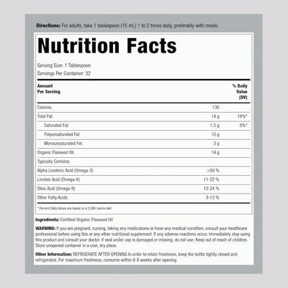 Piping Rock cold pressed plant based omega supplement bottle side panel displaying nutritional information.