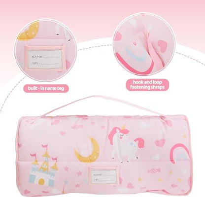 Viviland pink princess daycare sleeping mat with removable pillow detached