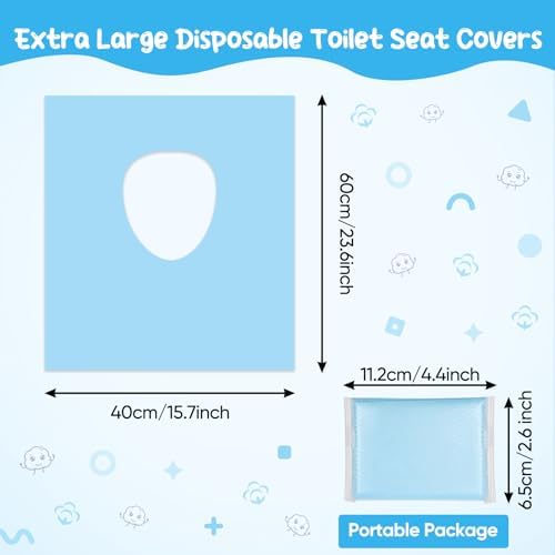 Extra large disposable toilet seat cover fully unfolded demonstrating complete coverage over a standard western commode.