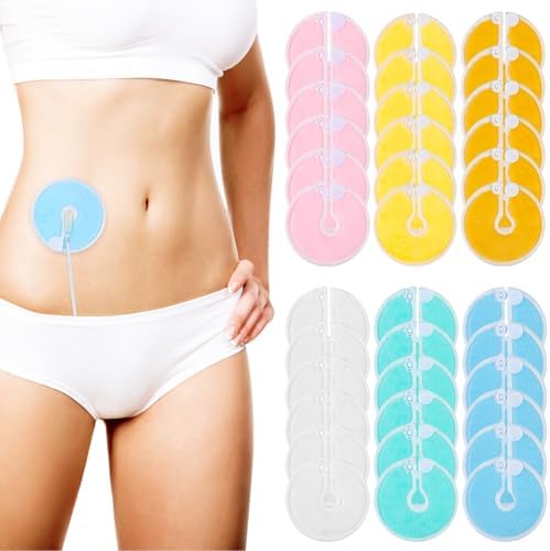 Close up of absorbent G-tube button pads for skin protection