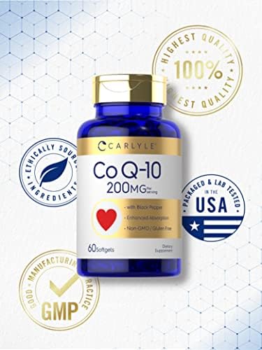 Carlyle 200 Milligrams CoQ10 supplement bottle cap and neck design