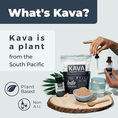 Leilo Kava Root herbal supplement bottle showing the dropper applicator and liquid consistency