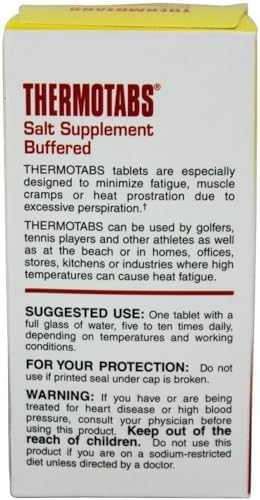 Thermotabs 100 tablets pack of 2 nutritional label showing sodium and potassium content.