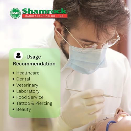 Stack of Shamrock Medium size latex exam gloves for professional use.