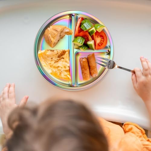 Aieve food grade toddler plates rainbow finish detail