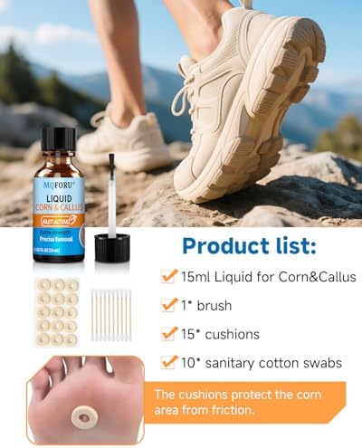 Side angle view of the MQFORU liquid corn and callus remover zero point five one fluid ounce bottle