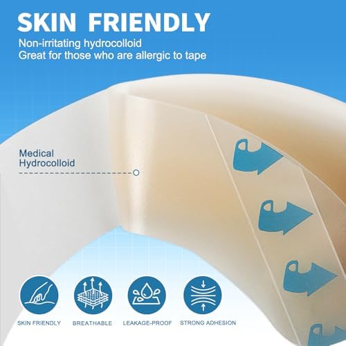 Elastic barrier adhesive tape strips with blue marked release liners for easy application