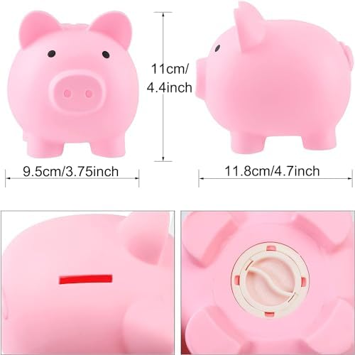 Bottom view of the unbreakable plastic savings bank highlighting the secure twist off stopper.