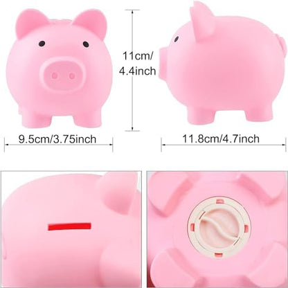 Bottom view of the unbreakable plastic savings bank highlighting the secure twist off stopper.