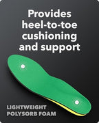 Spenco cushioning arch support shoe inserts displaying yellow Polysorb foam.