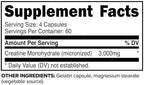Primaforce Creatine Monohydrate Capsules nutrition facts label