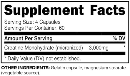 Primaforce Creatine Monohydrate Capsules nutrition facts label